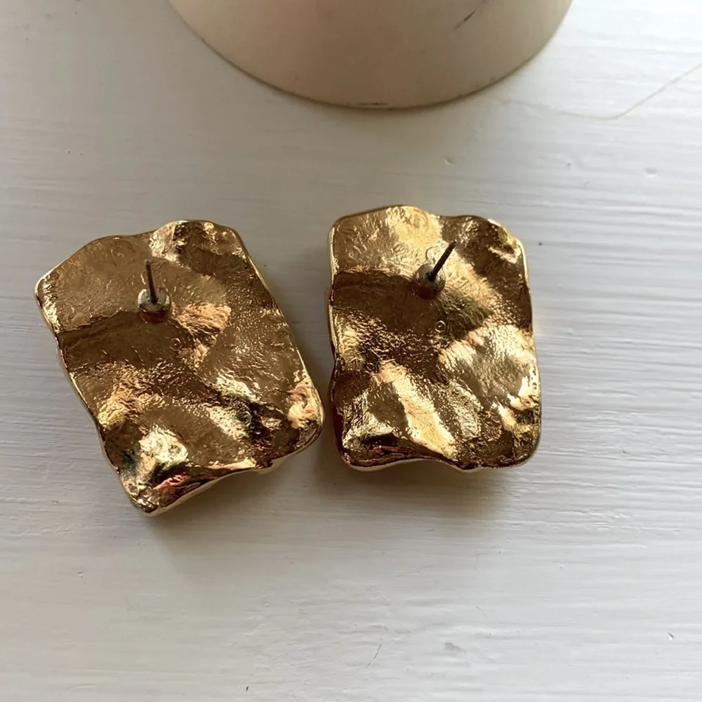 Retro Vintage Crinkle Metal Gold Earrings 80s Style